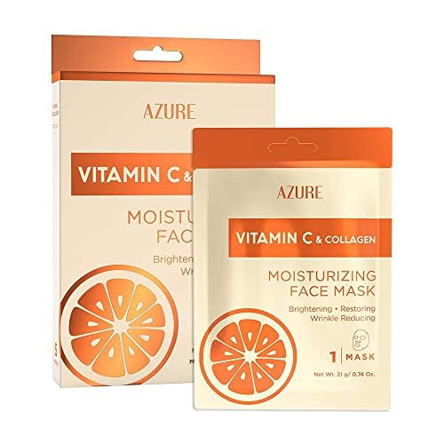 Azure Cosmetics Vitamin C & Collagen Moisturizing Facial Sheet Mask- Anti Aging, Deeply Moisturizing & Firming - Improves Elasticity - Skin Care Made in Korea - Pack of 5