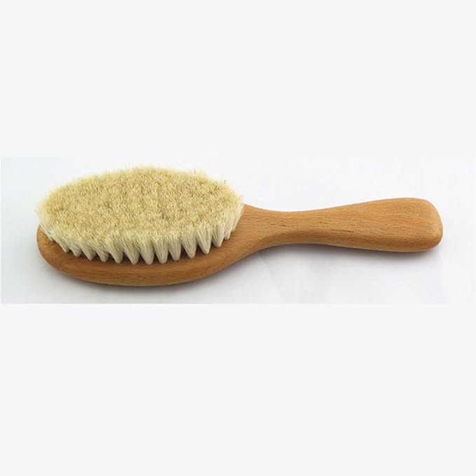 8.86” Short Handle Dry Bath Body Brush Scrubber, Wood Handle Natural Soft Wool Bristles Bath & Shower Brush.