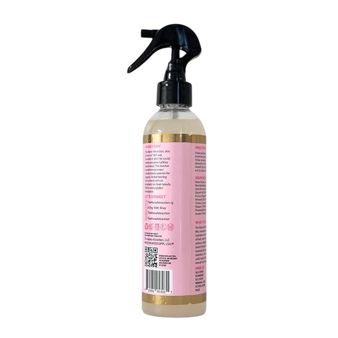 The Mane Attraction’s Nourishing Daily Hair Growth Moisture Mist for ALL Hair Types, Lightweight Moisturizer for Thicker, Longer Hair. Infused with Aloe Vera Juice, Sweet Almond Oil, and Honey. 8oz