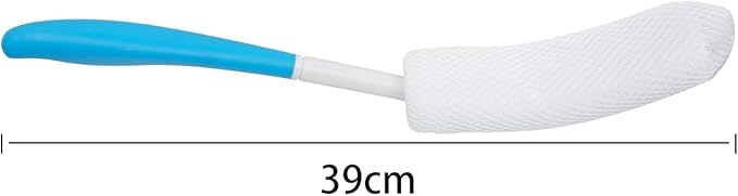 15.35" Curved Bath Body Brush Anti-Slip Long Handle Sponge Shower Back Brush for Elderly Pregnant People