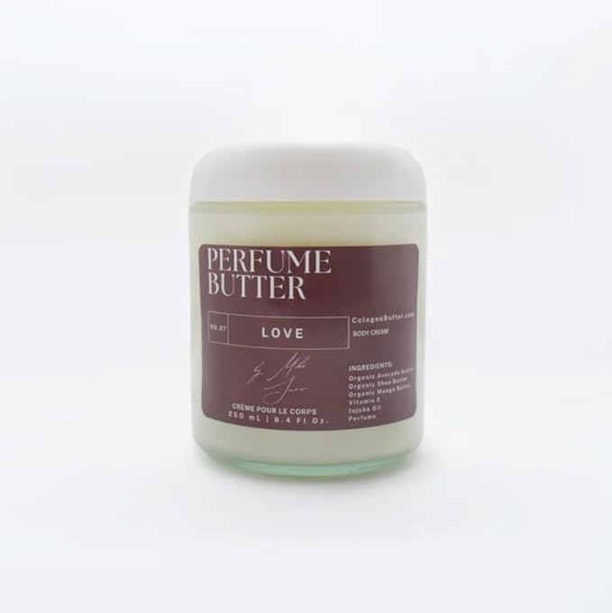 8.4 Fl. oz Perfume Butter – LOVE | Organic Perfume for Men & Women | Seductive Blend of Black Currant, Truffle, Ylang Ylang, Jasmine, Gardenia, Dark Chocolate, Amber & Vetiver | Clear Glass Jar