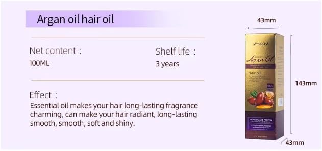 Moroccan Argan Oil Hair Treatment, Organic Moisturizing Oil for All Hair Types, Anti-Hair Fall and Renewal Formula, 3.51 fl oz