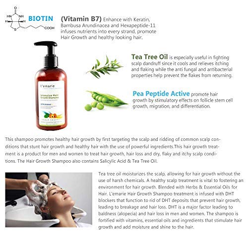 L'emarie Strengthening & Thickening Hair Growth Shampoo for Thinning Hair Pea Peptide Biotin Infused DHT Blocker For Women and Men - Hair Loss & Healthy Growth Thicker Fuller Looking Hair (8.6 Fl Oz)