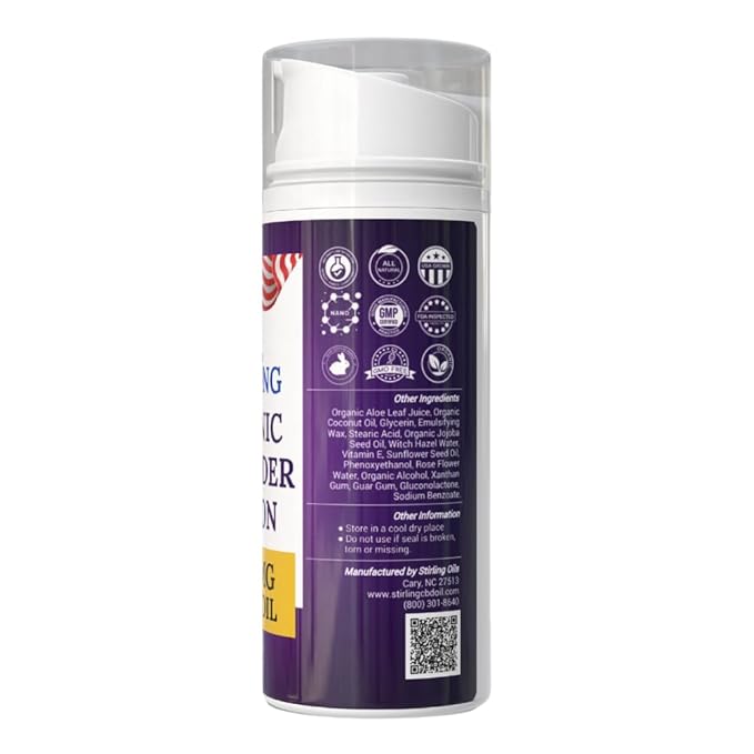 STIRLING Lavender Lotion ā Organic Lavender with 2000mg Hemp Oil, Aloe Vera, and Vitamin E ā Nourishing and Moisturizing Body Lotion for a Soft and Smooth Feel