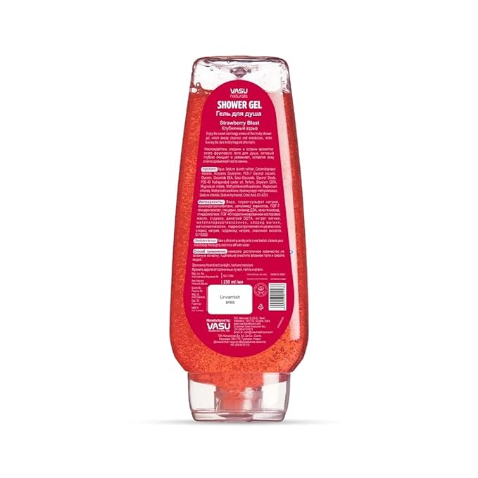 Vasu Naturals Shower Gel for Men & Women, Strawberry Body Wash, Pack of 2 (8.45 fl oz Each) – Gentle Daily Cleanser with Hydrating & Nourishing Formula, Refreshing Skin Care for All Skin Types