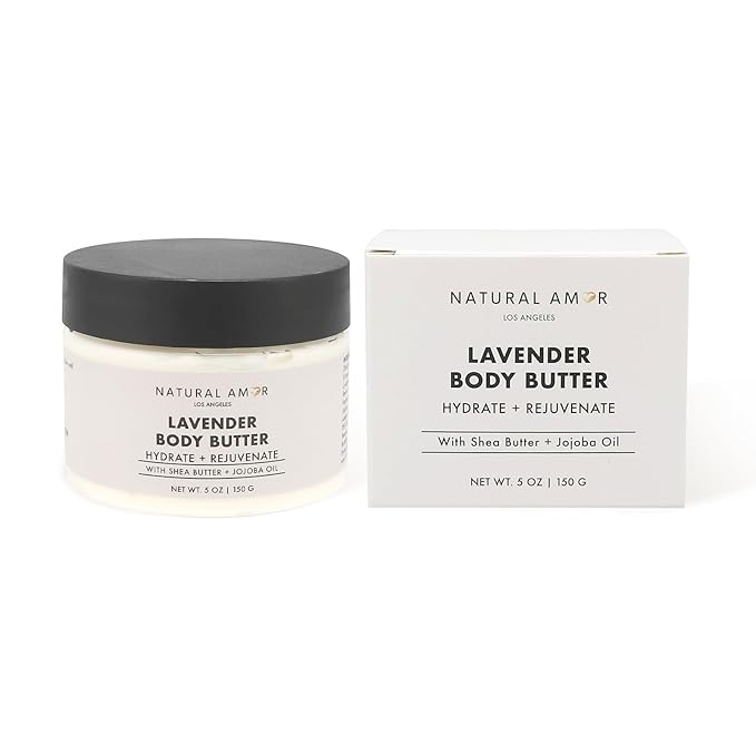 Natural Amor Lavender Body Butter with Shea Butter, Jojoba Oil – Deep Hydrating Cream for Dry Skin – Nourishing Daily Moisturizer for Women & Men – 5oz