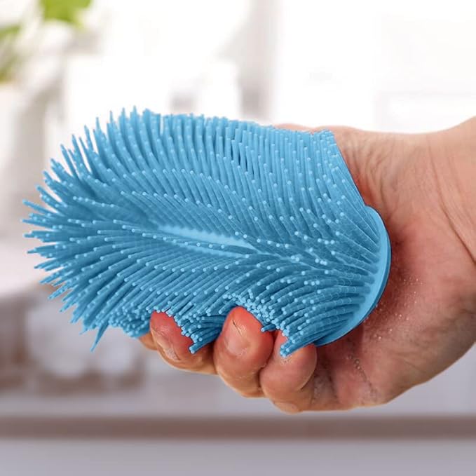 Silicone Body Scrubber - Dual-Sided for Scrubbing & Massaging, Exfoliating Body Scrubber Loofah for Women (Blue)