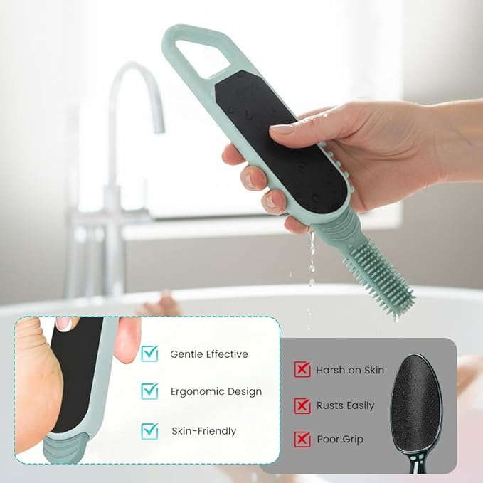 Foot Scrubber in Shower, 3 in 1 Portable Travel Size Toe Cleaning Brush Foot File Dead Skin Remover for Home Foot Care (Green)