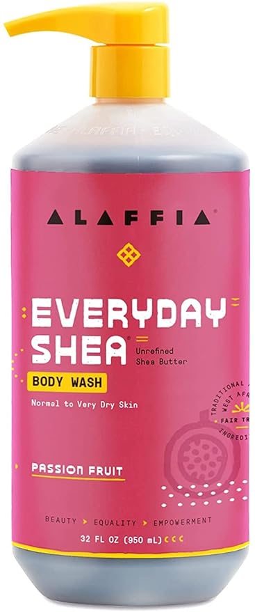 Alaffia Everyday Shea Body Wash, Naturally Helps Moisturize and Cleanse Without Stripping Natural Oils with Fair Trade Shea Butter, Neem, and Coconut Oil, Passion Fruit, 2 Pack - 32 Fl Oz Ea