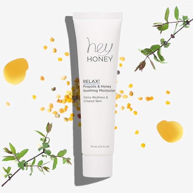 Hey Honey Skincare Relax - Instant Rosacea Relief Cream for Sensitive Skin | Calming Face Moisturizer for Facial Redness & Irritation | Dermatologist Tested, Oil-Free with Honey & Propolis | 2.2 Oz