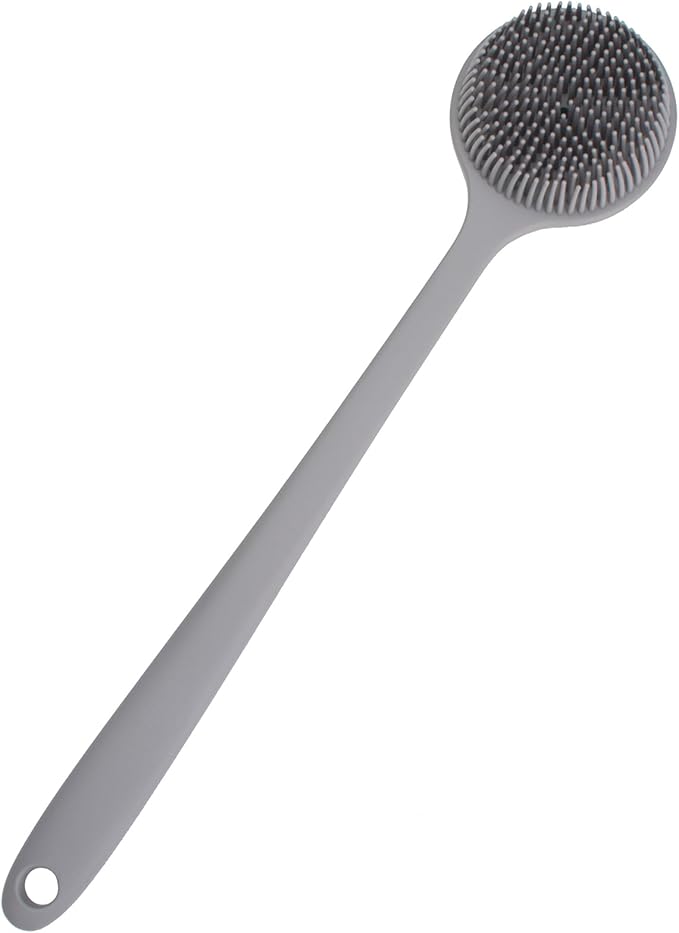 Back Scrubber for Shower, Soft Silicone Back Shower Brush Bath Body Scrubber with Long Handle for Men Women (Grey)