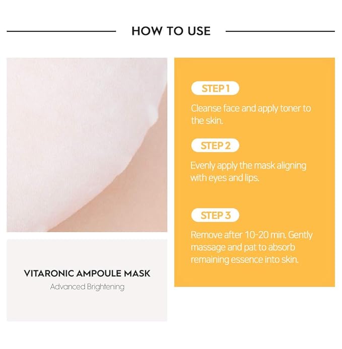 SNP Vitaronic Ampoule Sheet Mask | Nourishing, Moisturizing, and Refreshing for All Skin Types with Vitamin B, C, D, and E | Face Masks Skincare | Korean Skin Care Facial Mask | 10 Sheets