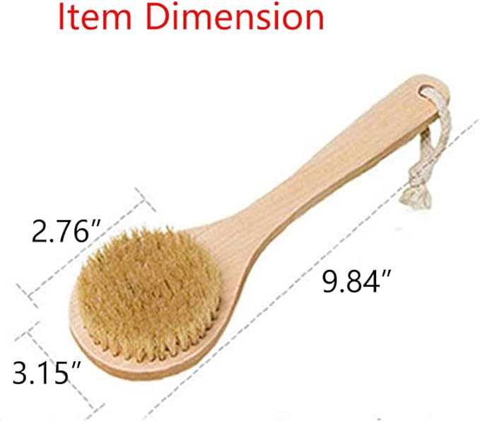 Dry Bath Body Brush Back Scrubber 9.84", Short Handle Natural Bristles Bath & Shower Brush with Anti-Slip Wooden Handle, Perfect for Exfoliating/Blood Circulation/Detox and Cellulite, etc.