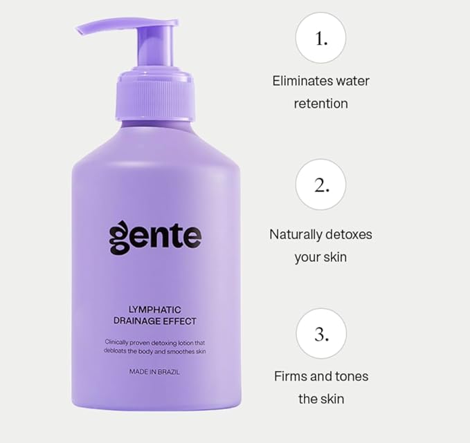 GENTE BEAUTY Lymphatic Drainage Lotion - Detox, Slimming & Tightening - Reduces Measurements, Softens Skin - Vegan Formula with Guarana & Acai - 6.7 FL OZ