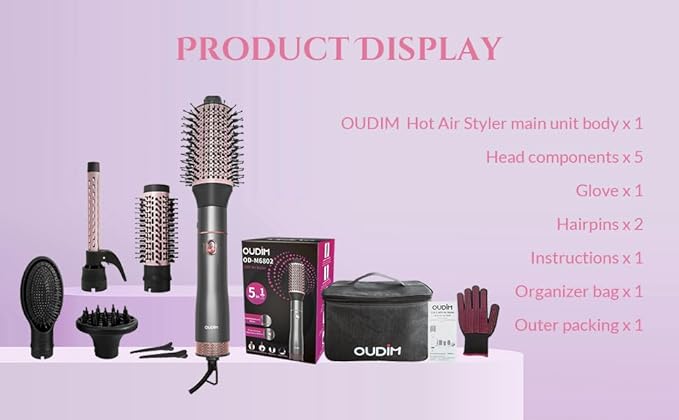 5 in 1 Negative Ion Hair Dryer Brush Blow Dryer Brush Set, Hot Air Styler with Multiple Lengths Suitable for Variable Needs for Hair Curling, 3 Temperature and Wind Settings, Travel Bag Easy to Carry