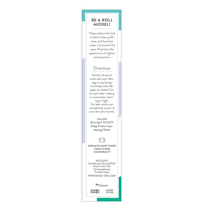 Miss Spa Eye Serum 5-in-1 Roll On Cream, Helps De-puff and Brighten Under and Around Eyes, Anti-Aging Under Eye Roller Helps with Fine Lines and Dark Circles, Vitamin B3,