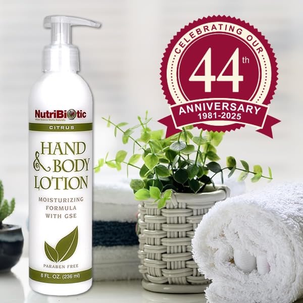 NutriBiotic – Hand & Body Lotion, Citrus, 8 Fl Oz | Biodegradable | Vegan | Gentle Moisturizing | No Dyes or Colorings | pH Balanced | with Citricidal Brand Grapefruit Seed Extract | No Parabens