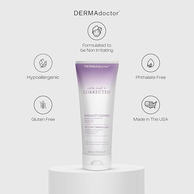 DERMAdoctor Seborrheic Dermatitis Face Wash – 2% Pyrithione Zinc Shampoo Dermatologist Formulated Dandruff Scalp Treatment – Pyrithione Zinc Face Wash and Body Cleanser for Sensitive Skin – 7.10 oz