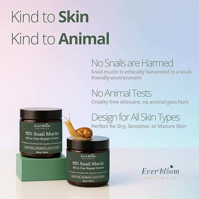 92% Snail Mucin Face Moisturizer Cream Large 7oz with CICA, Squalane & Vitamin E, Hydrating Korean Skin Care, Repair Cream for Soft and Glowy Skin, Acne Skin Care, Centella Asiatica