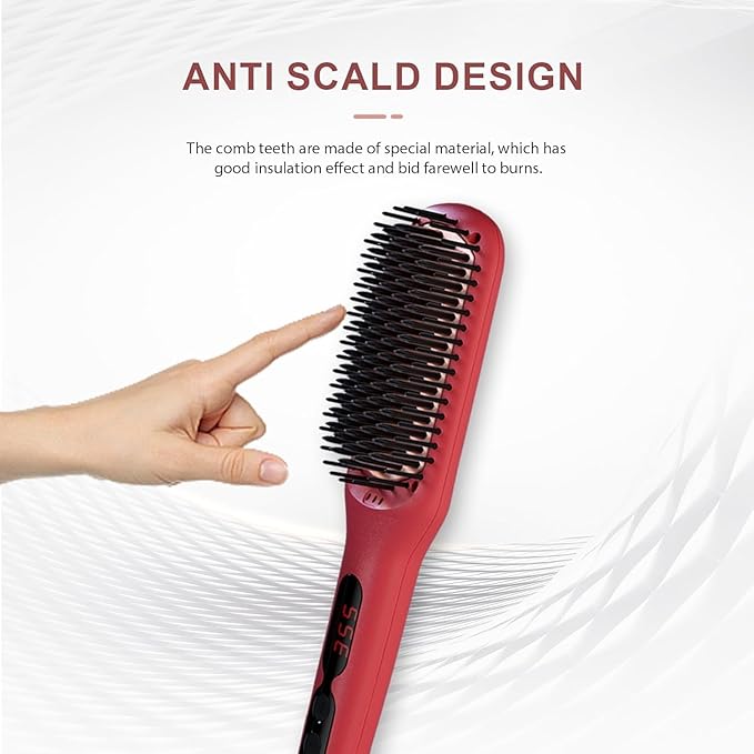 Updated Megawise Pro Ceramic Ionic Hair Straightener Brush – Fast 20s Heating, Auto-Off, Anti-Scald, Dual Voltage, Rotatable Power Cord – Home Salon Styling (Tomato Red)