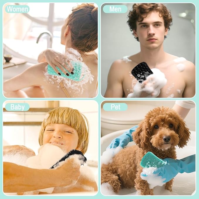 Silicone Body Scrubber, 2 in 1 Soft Silicone Loofah 2 Pack Exfoliating Body Scrubber Loofah for Women Men, Body Scrubber Shower Bath Shampoo Brush with Loop for Sensitive Skin Lather Well,Black &Green