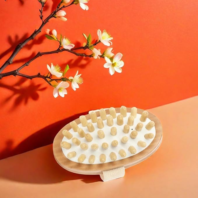 Dry Body Brush, Wooden Handheld Body Massager Brush - Natural Wood, Body Brush, Bath & Body Brushes Muscle Relax Sauna Spa Head Massage Brush