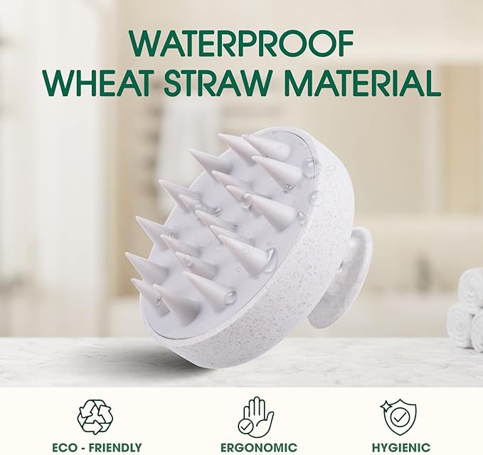 Scalp Massager Brush for Hair Growth – Silicone Scalp Scrubber & Scalp Exfoliator – Manual Scalp Massager Brush for Wet or Dry Use – Hair Massager Scalp Shampoo Brush Tool (Beige)