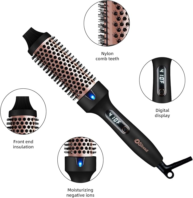 Infrared Thermal Brush, 1.5 Inch Heated Round Brush for Women, Dual Voltage Negative Ion Hot Brushes Styler for Blowout Look, Curling & Volumizing & Straightener for Dry Hair