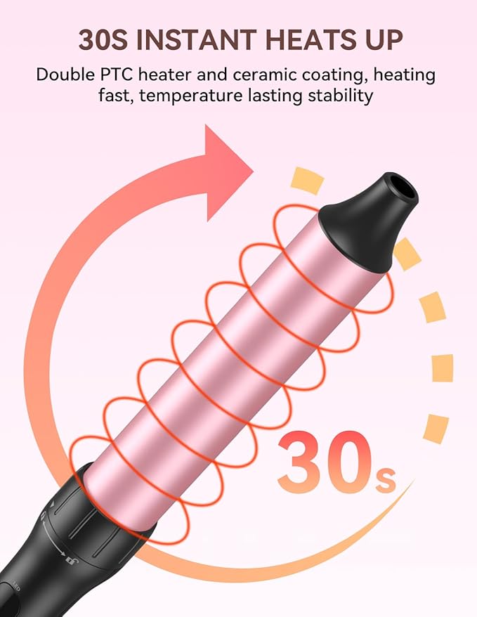 LANDOT Hair Curling Wand Iron 1-1/4Inch: Clip Free Hair Curler - Professional Detachable Curling Wand for Relaxed Curls & Beach Waves - Includes Heat Resistant Silicone Mat & Glove
