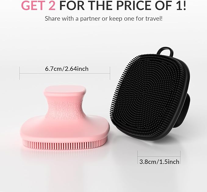 2 Pack Face Scrubber,Silicone Facial Cleansing Brush for Men & Women,Reusable Gentle Facial Waterproof Cleansing Skin Brush Exfoliating Scrubber for Sensitive Skin (Black/Pink)
