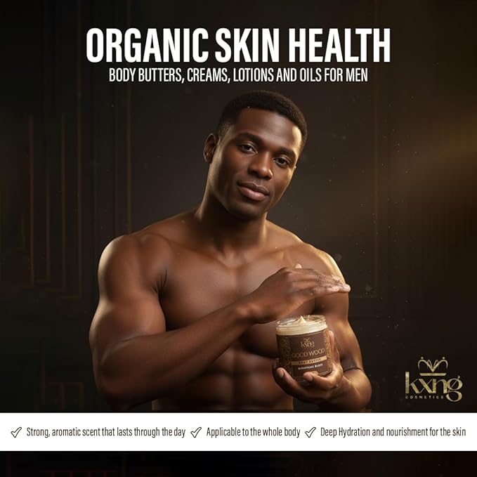 KXNG Cosmetics Organic Shea Body Butter Cream β 4oz | Mens Body Butter for Black Men & Women with Shea, Cocoa, Mango & Coconut Oil | Deep Moisturizing Cream for Dry Skin, Hands & Feet β Good Wood