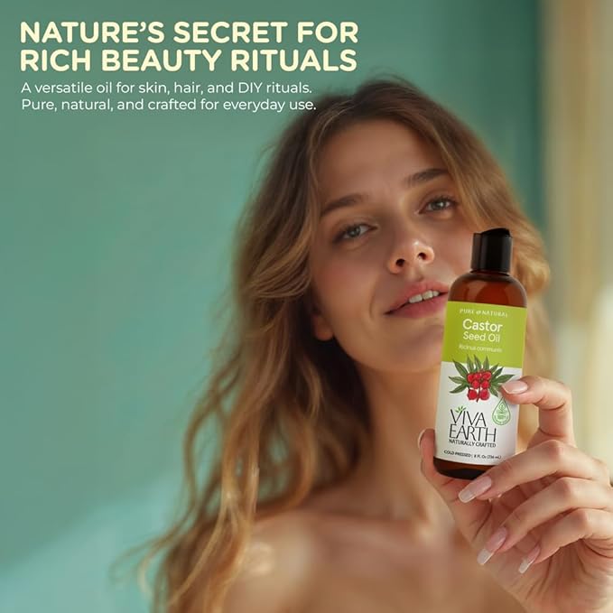 Castor Oil – 100% Pure and Natural Cold-Pressed Premium Castor Carrier Oil for Hair Conditioning, Skin Hydration, Scalp Care, Body Massage, and DIY Beauty Blends – 8 fl oz