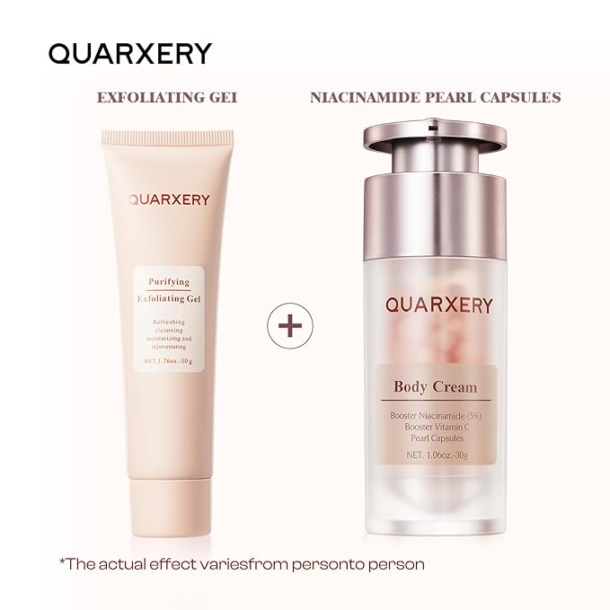 QUARXERY Exfoliating Care Set for Face & Body - 5% Niacinamide Body Cream + Purifying Peeling Gel - Improve Oily, Rough Skin - 2-Step Skincare Routine