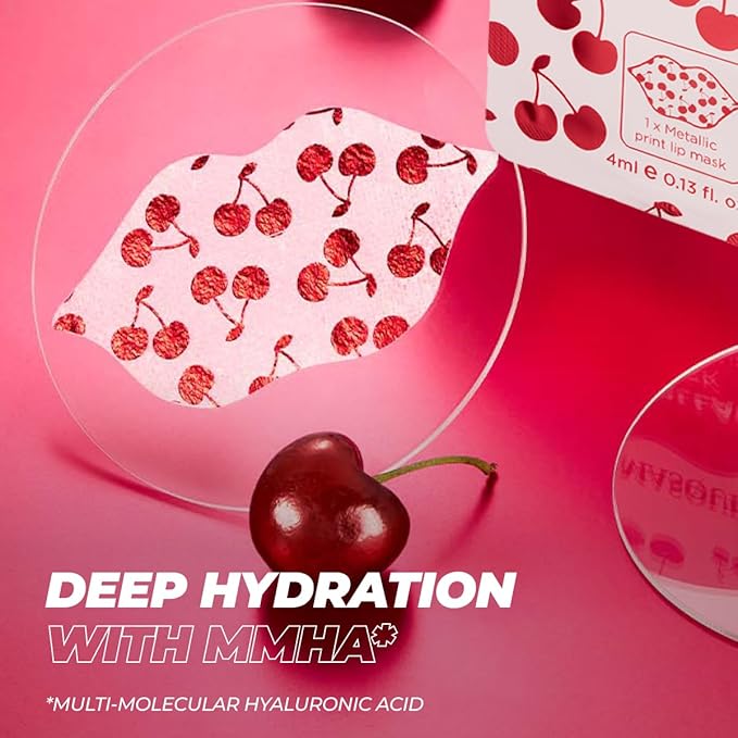 Vitamasques Lip Mask, 3-Pack - Cherry Vegan Collagen Lip Mask Sheets, Repair for Dry & Chapped Lips - Nourishing & Hydrating - Wild Cherries & Hyaluronic Acid - Vegan & Cruelty-Free Korean Skin Care