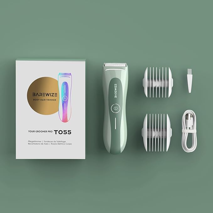 BAREWlZE Bikini Trimmer for Women, Pubic Hair Trimmer | LED Light, IPX7 Waterproof, USB-C Rechargeable, Replaceable Ceramic Blade | Electric Razors for Women, Electric Body Hair Shaver (Mint Oasis)