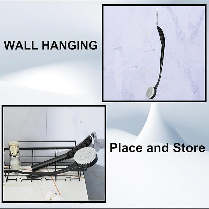 Back Scrubber for Shower,20.5" Bath Brush Long Handle for Shower for Deep Clean,Back Brush for Shower for Men Women(Black)