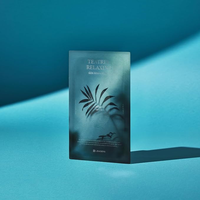 LEADERS Teatree Relaxing Skin Renewal Mask – Soothes & Calms Sensitive, Acne-Prone Skin – Controls Excess Oil & Reduces Redness – Hydrating and Refreshing Sheet Mask for Oily Skin – 10 Sheets