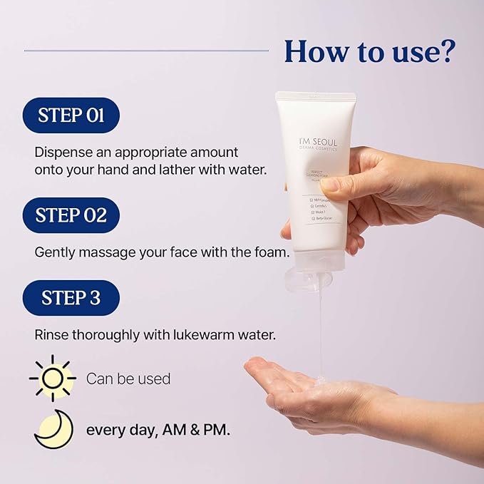 I'M SEOUL Cleansing Foam Gentle Micellar Facial Cleanser with Plant-Based Surfactants NB P-Complex Centella Beta-Glucan Hydrating Korean Face Wash 4.41 oz