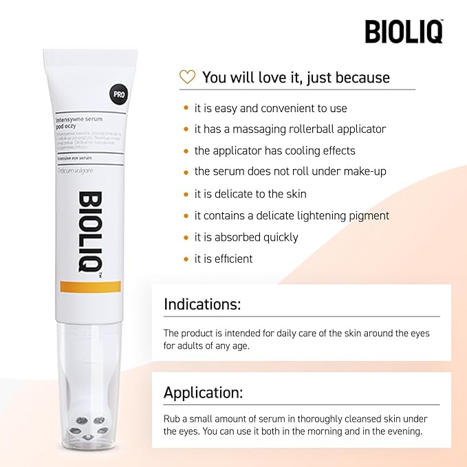 Bioliq - Pro Intensive Eye Serum - Hyaluronic Acid for Moisturizing, Wheat Sprout Extract for Wrinkle Smoothing, Dark Circle, Cooling Roller - 15 ml