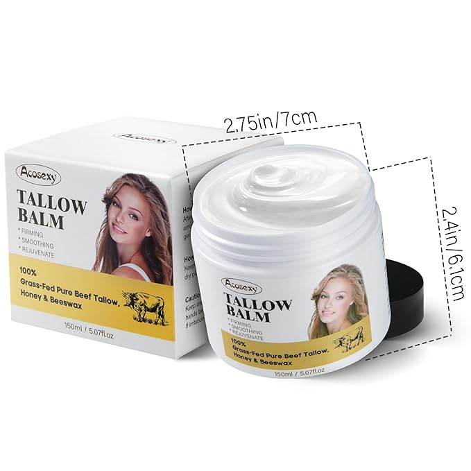 New Beef Tallow for Face,Handmade Whipped Tallow Balm with Shea Butter,Grass Fed Beef Tallow for Skin,Organic Beef Tallow Face Moisturizer,Tallow and Honey Balm for Dry & Sensitive Skin 5.07 Oz