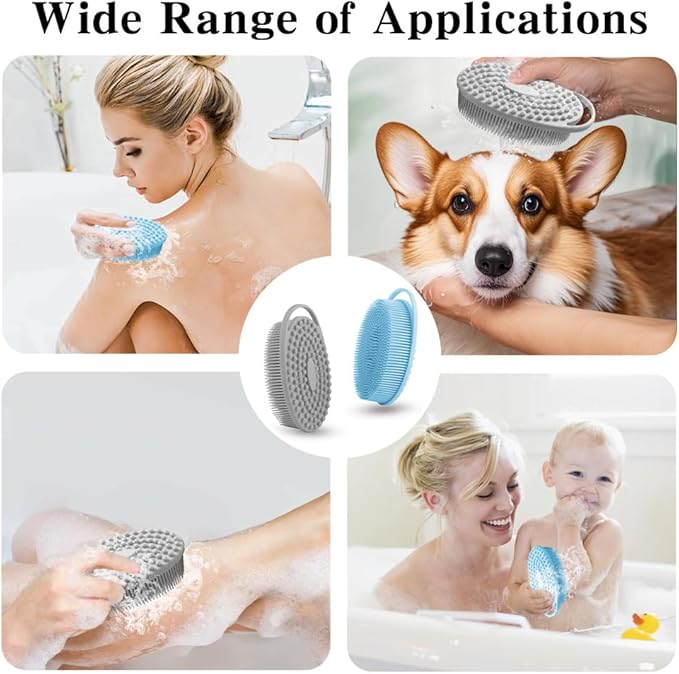 2 Pack Silicone Body Scrubber with Loofah Exfoliating Soft Body Shower Scrubber for Body, 2 in 1 Bath and Shampoo Wash Brush for Skin Exfoliation Men Women (Grey&Blue)