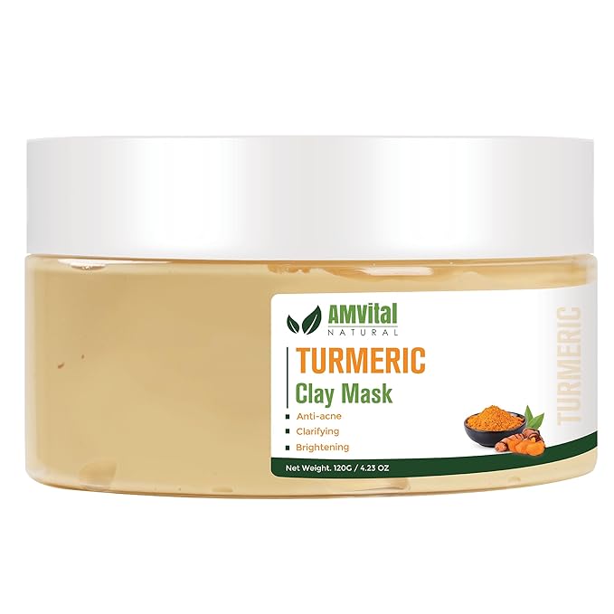 AMVital Turmeric Face Mask, Clay Facial Masks with Vitamin C, Skin Care for Acne and dark Spots, Smooth & Refine Pores, Anti Aging for Women, Non-Greasy Hydrating