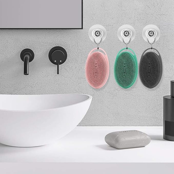 Soft Silicone Body Scrubber 3 PCS Silicone Body Shower, Silicone Loofah 2 in 4 Bath and Shampoo Brush, Body Scrubber Shower Cleaning Exfoliating Use for Sensitive Skin, Lather Well, Black,Pink,Green