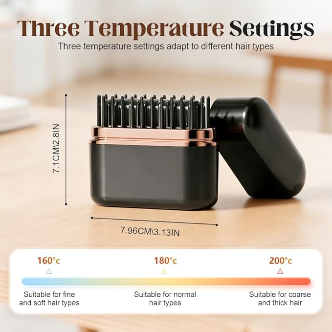 Mini Hair Straightener, Portable Cordless Hair Straightener Brush for Women, Last 1H USB-Rechargeable Mini Straighteners with 3 Heat Settings, Travel-Friendly Portable Comb (Black)