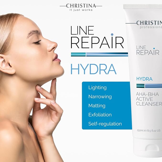 Christina Line Repair AHA BHA Facial Cleanser with Salicylic Acid | Revitalize, Improve Skin Texture, Reduce Wrinkles with Green Tea Face Wash | Infused with Glycolic Acid | For All Skin Types 250ml