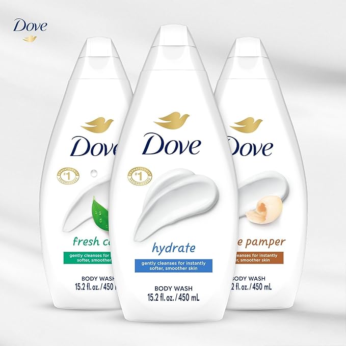Dove Body Wash Variety 3-Pack – Hydrate, Fresh Care, and Gentle Pamper, 15.22 Oz Ea
