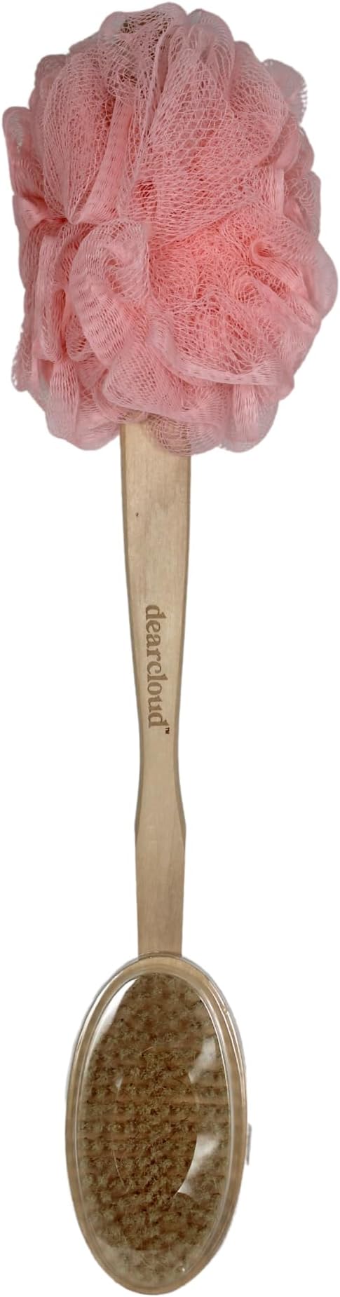 dearcloud 2-in-1 Total Renewal Spa Loofah Brush – Exfoliating Body Exfoliator Scrubber with Long Handle for Shower - Long Handle Shower Scrubber for Body (Peach)