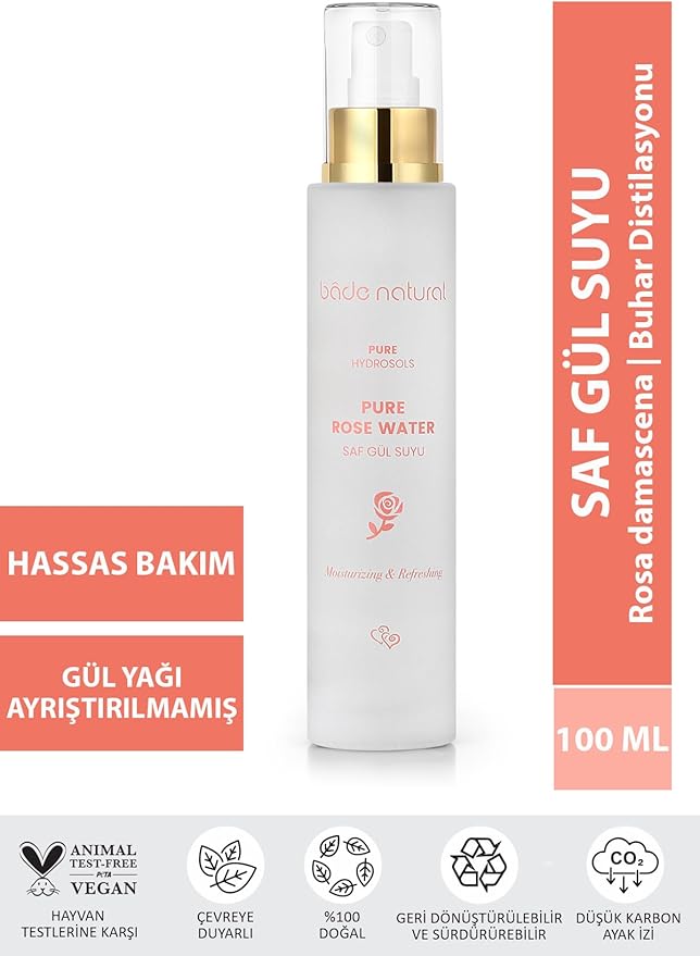 Bade Natural 100% Pure Rose Water Toner – Pore Tightening & Brightening Facial Mist – Hydrating & Refreshing Skin Tonic for All Skin Types – Alcohol-Free, Vegan – 3.4 fl oz