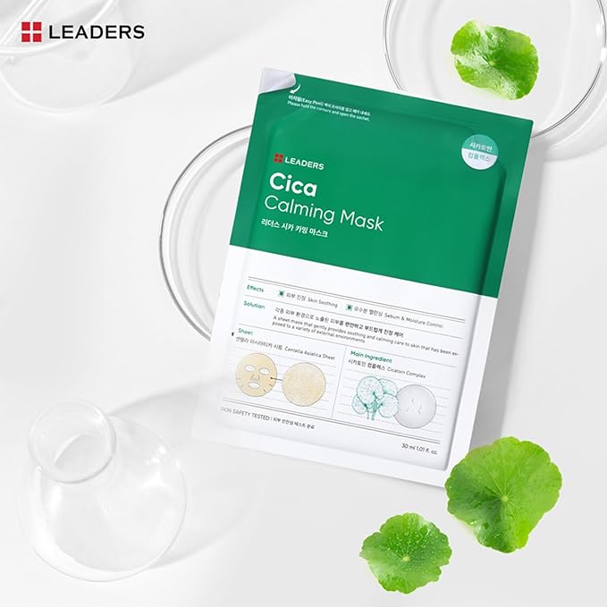 LEADERS Insolution Cica Calming Mask - Soothing Relief for Irritated & Sensitive Skin | Helps Reduces & Relieves Redness | Calming Care, Sebum & Moisture Control, Easy Peel Pouch - 5 Sheets