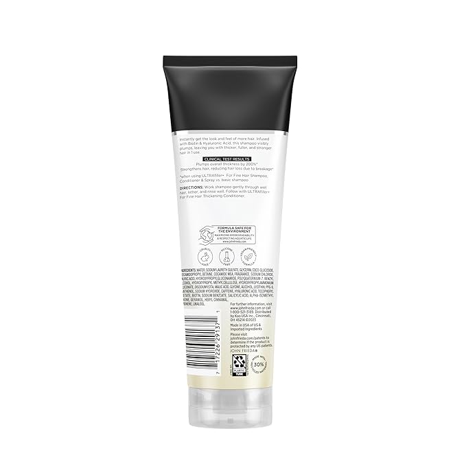 John Frieda ULTRAfiller+ Thickening Shampoo, Strengthening Shampoo for Damaged or Thin Hair, Infused with Biotin and Hyaluronic Acid to Strengthen Hair for Thicker Fuller Results, 8.3 Oz